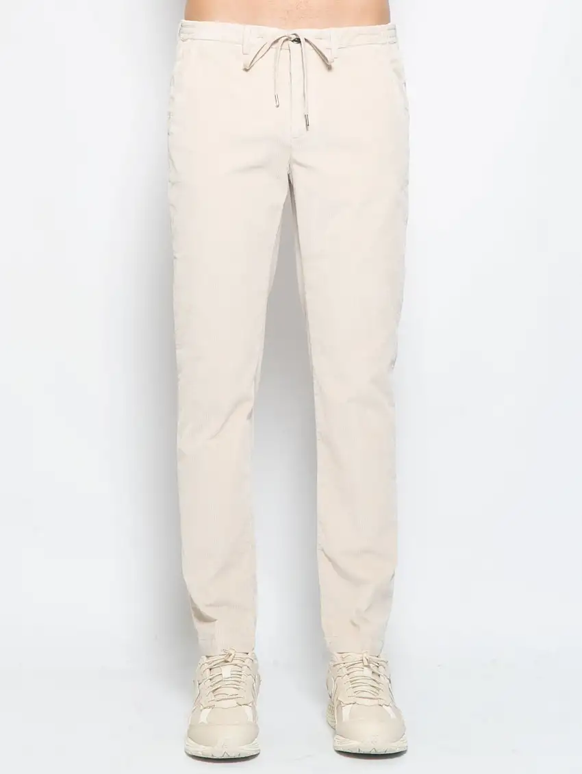 Pantaloni in Velluto con Laccio Beige