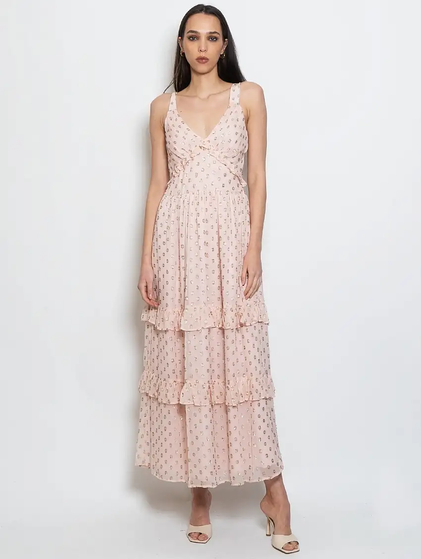 Abito Lungo a Pois Fil Coupé Rosa