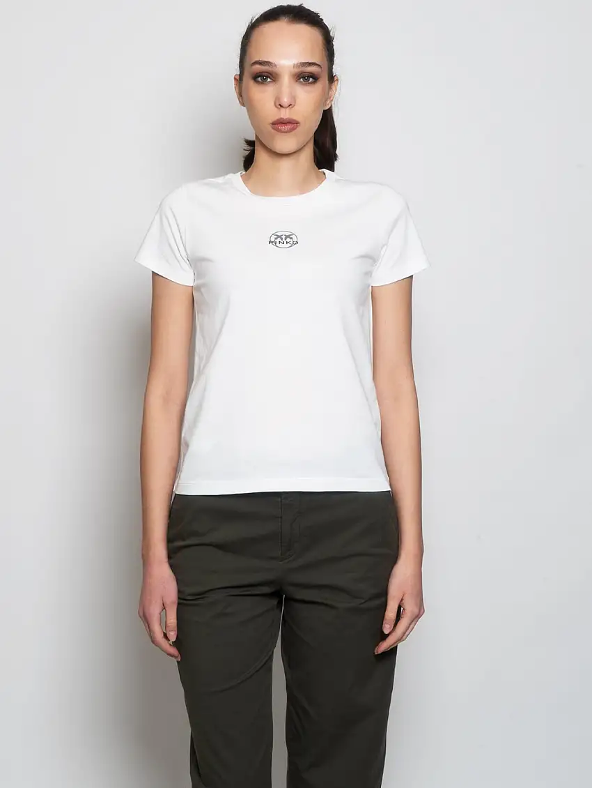 T-shirt in Jersey con Stampa Bianco