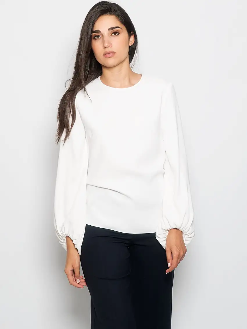 Blusa con Manica a Palloncino Panna