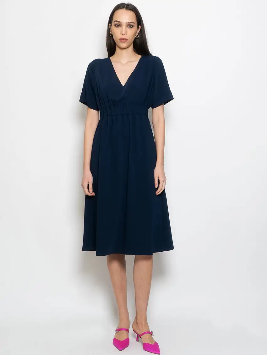 Abito Midi con Maniche Corte Blu