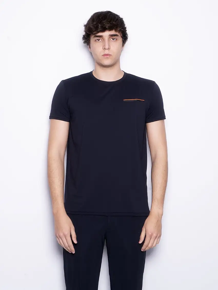 T-shirt in Tessuto Traspirante con Taschino Blu Notte