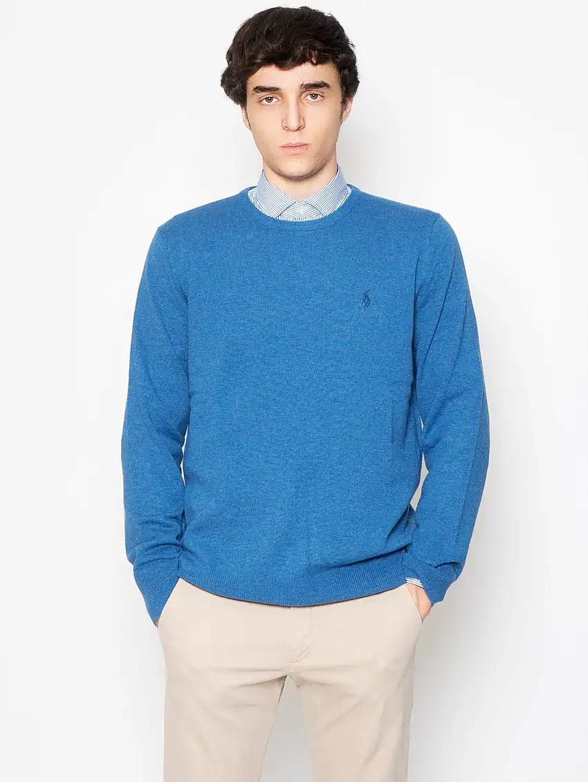 Maglia Girocollo in Lana Blu Chiaro