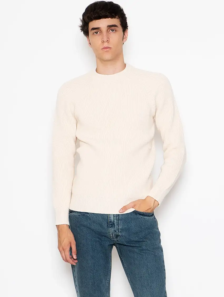 Girocollo in Maglia a Coste Inglese Sesamo