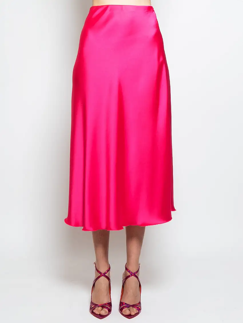 Gonna Longuette in Raso Fucsia