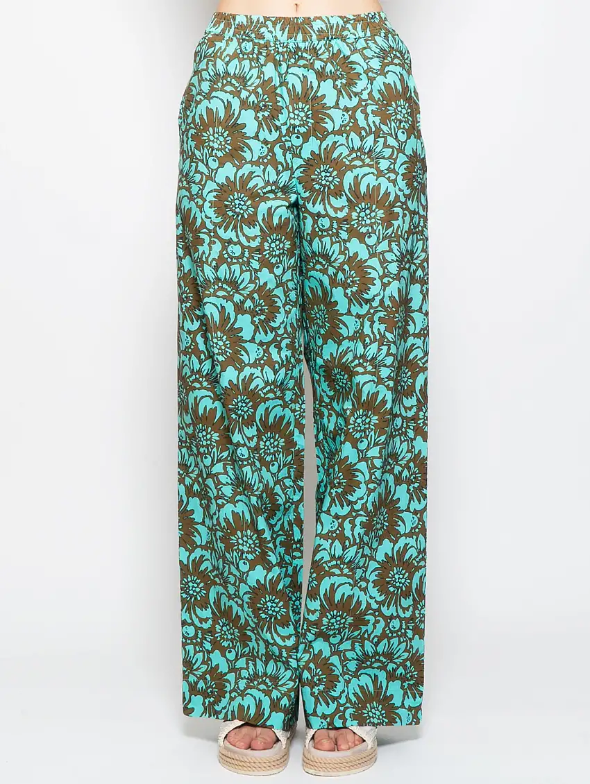 Pantaloni Palazzo Fantasia Khaki/Turchese