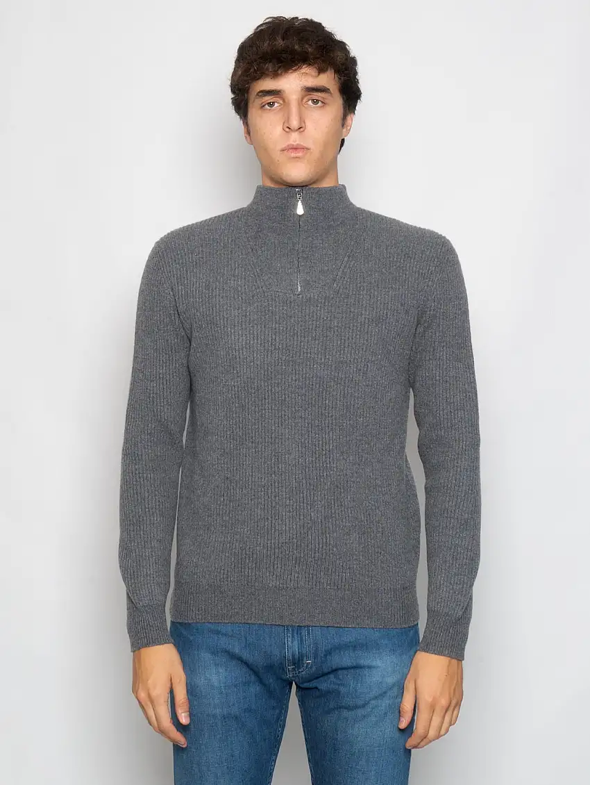 Lupetto con Mezza Zip Grigio