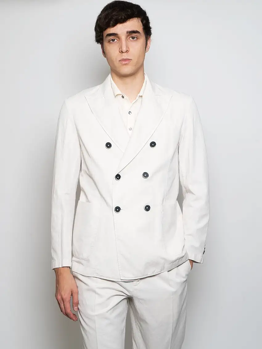 Giacca Doppio Petto in Lino e Cotone Fiammato Carta