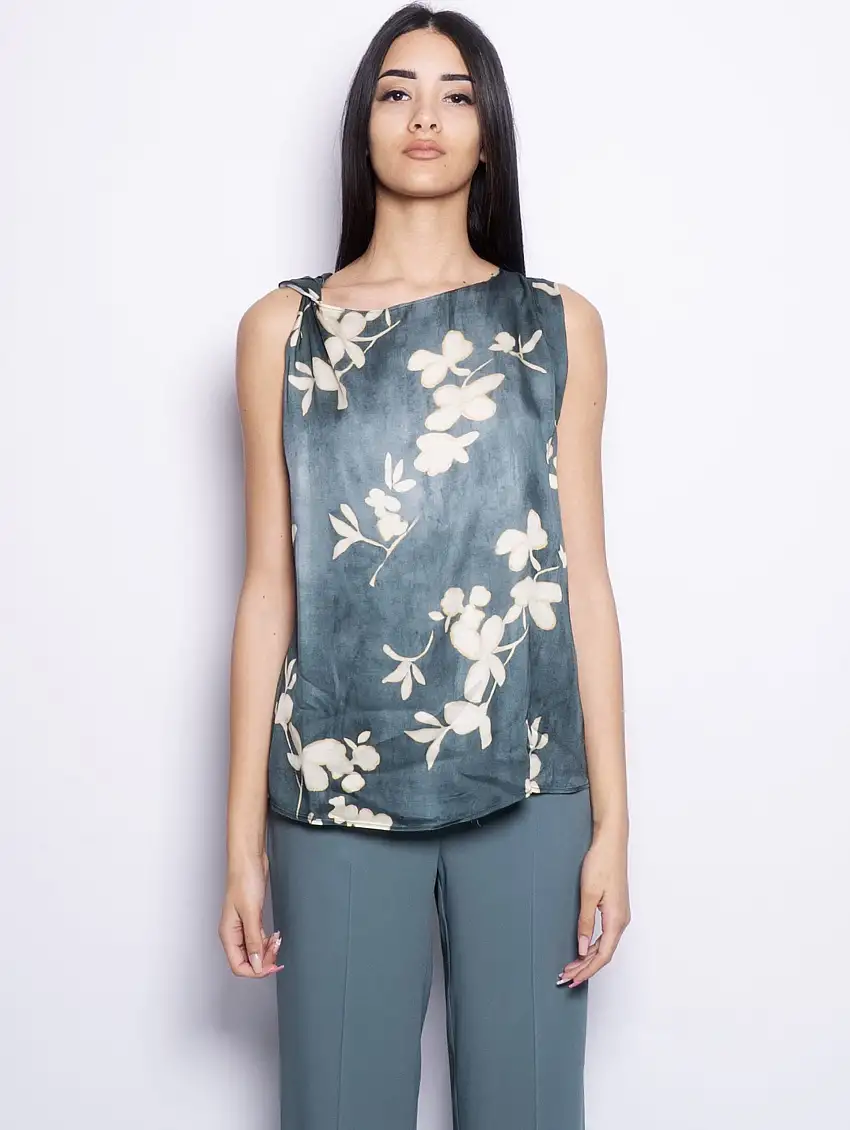 Top in Viscosa con Stampa Floreale Verde