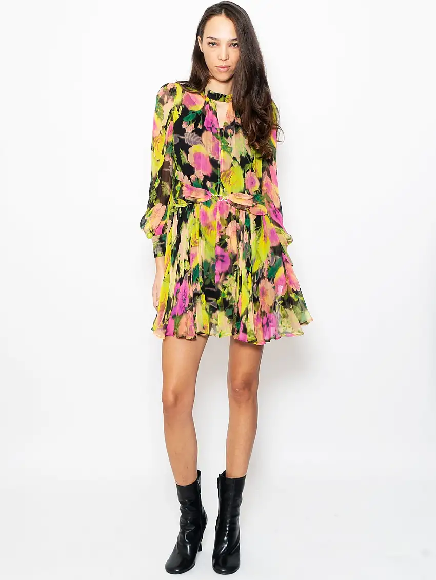 Abito in Crepe Stampa Floreale Multicolor