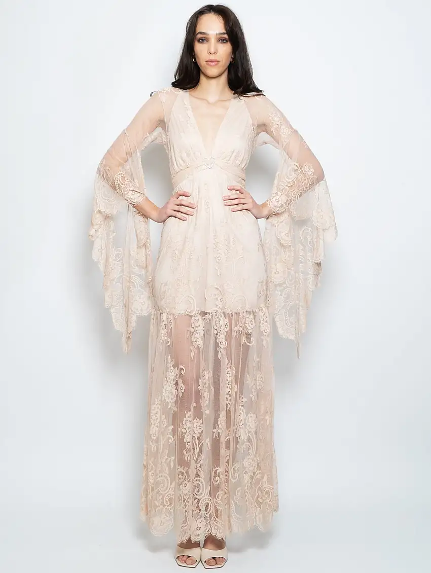 Abito Lungo in Pizzo Rosa