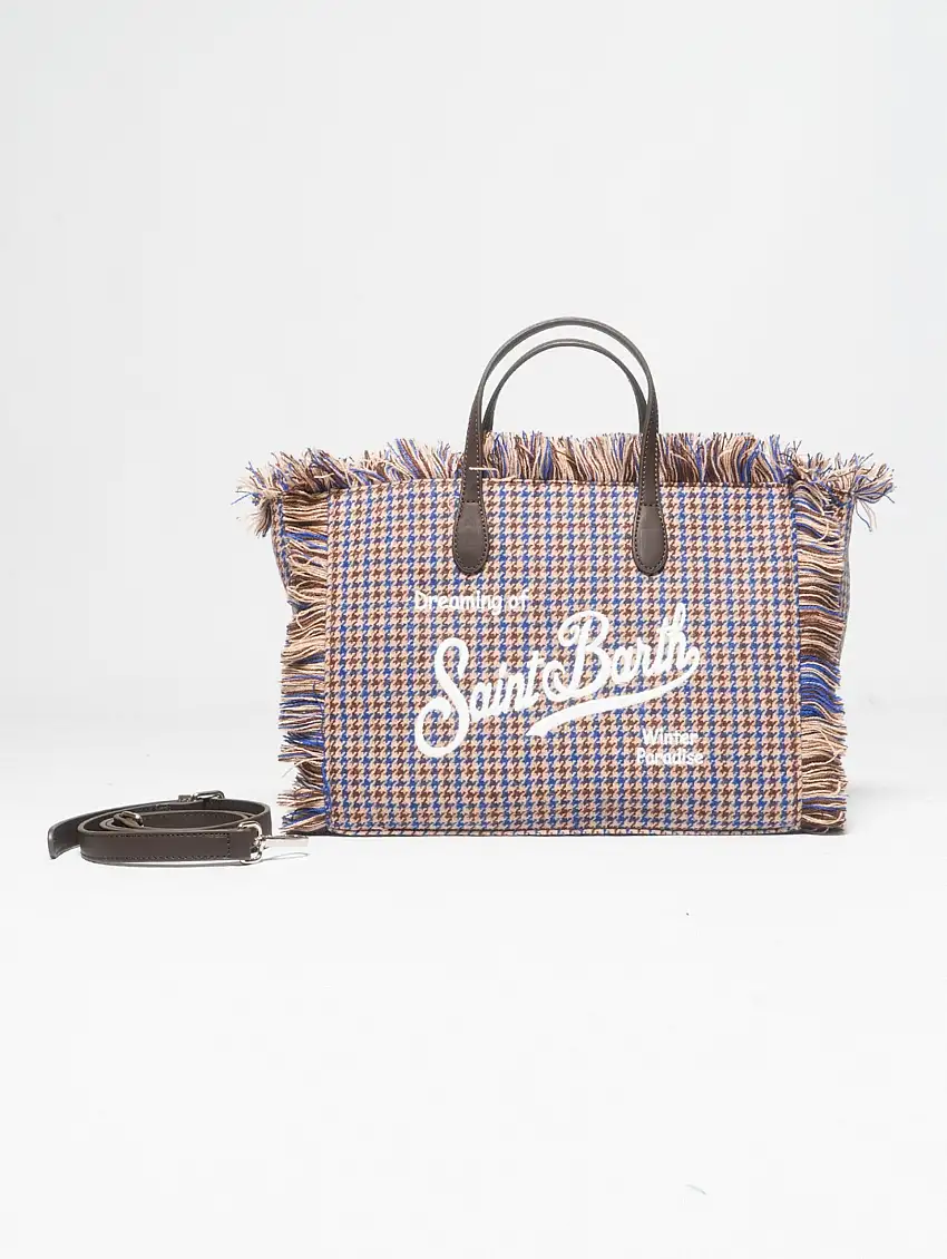 Borsa Colette in Micro Pied De Poule Beige/Blu