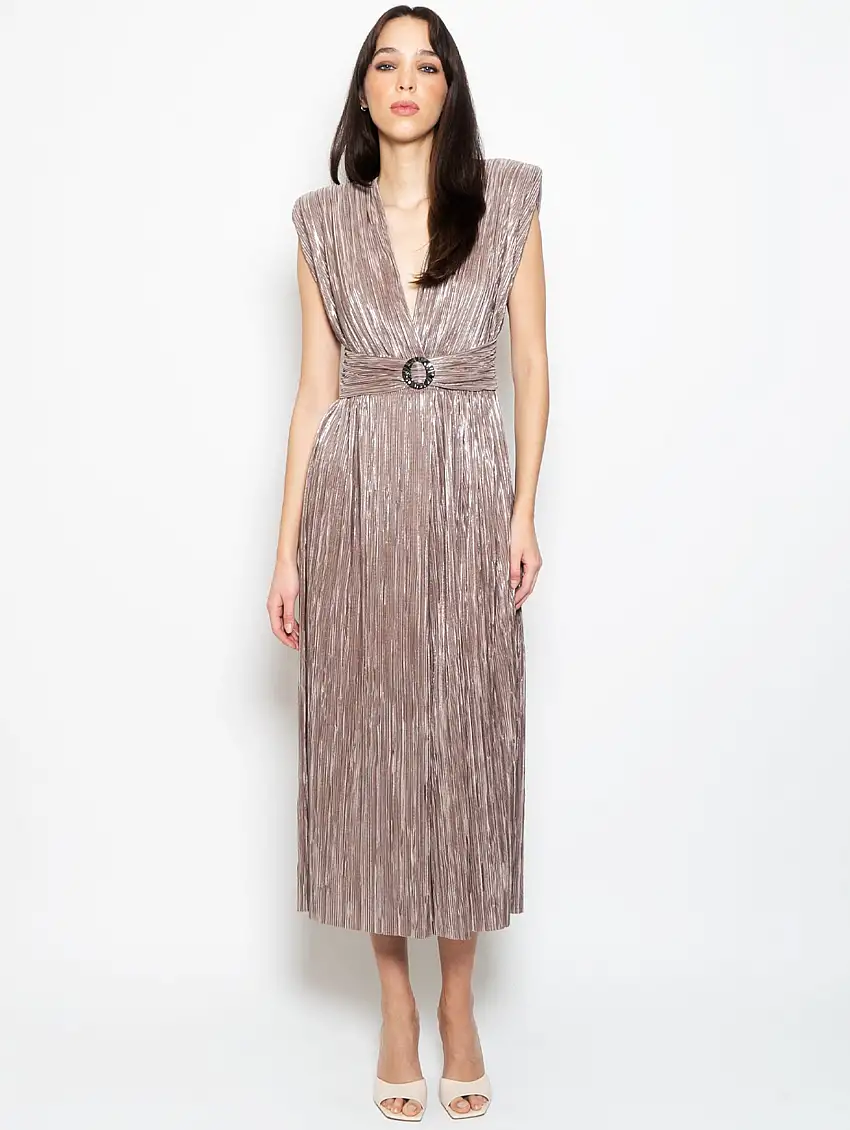 Abito Lungo in Maglia Plissettata Mocha