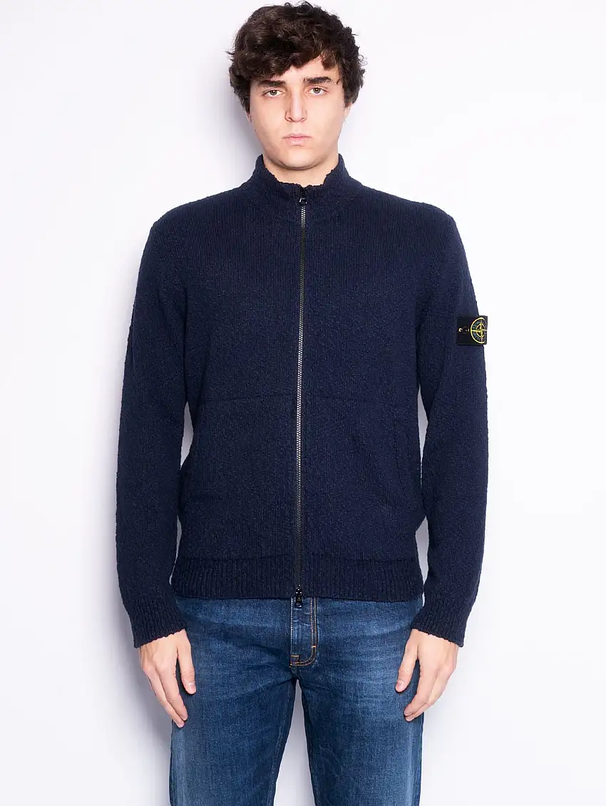 Cardigan Full Zip in Cotone Irregolare Blu