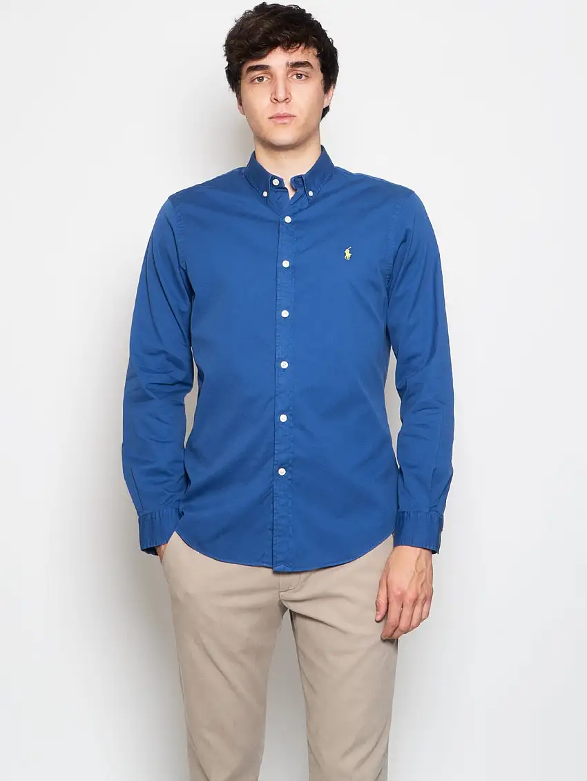 Camicia Slim Fit in Twill di Cotone Blu Royal