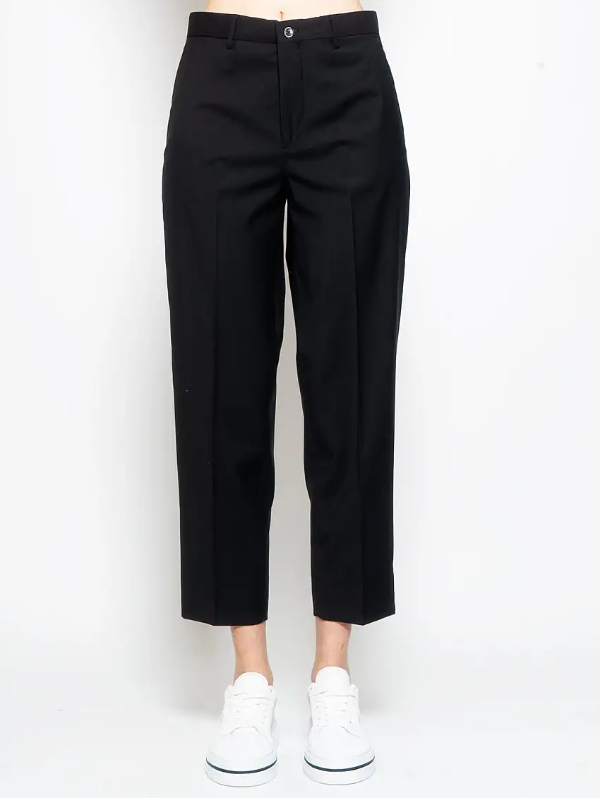 Pantaloni Vita Alta in Cotone Nero