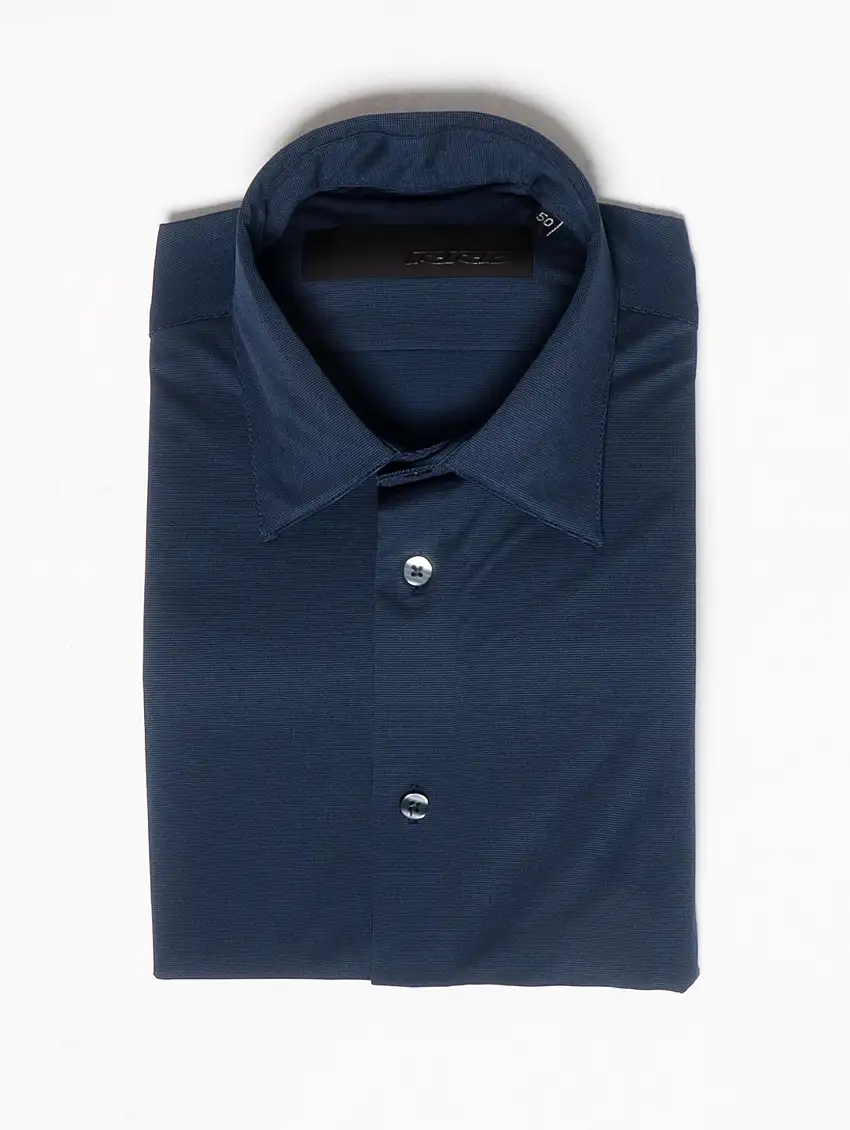 Camicia Elasticizzata Fantasia Micro Righe Blu Notte