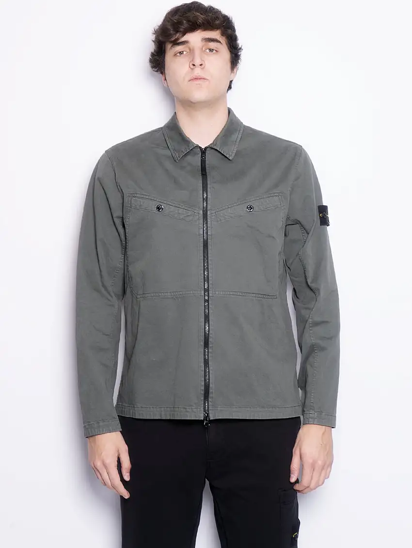 Overshirt in Twill Organico Trattamento Old Muschio