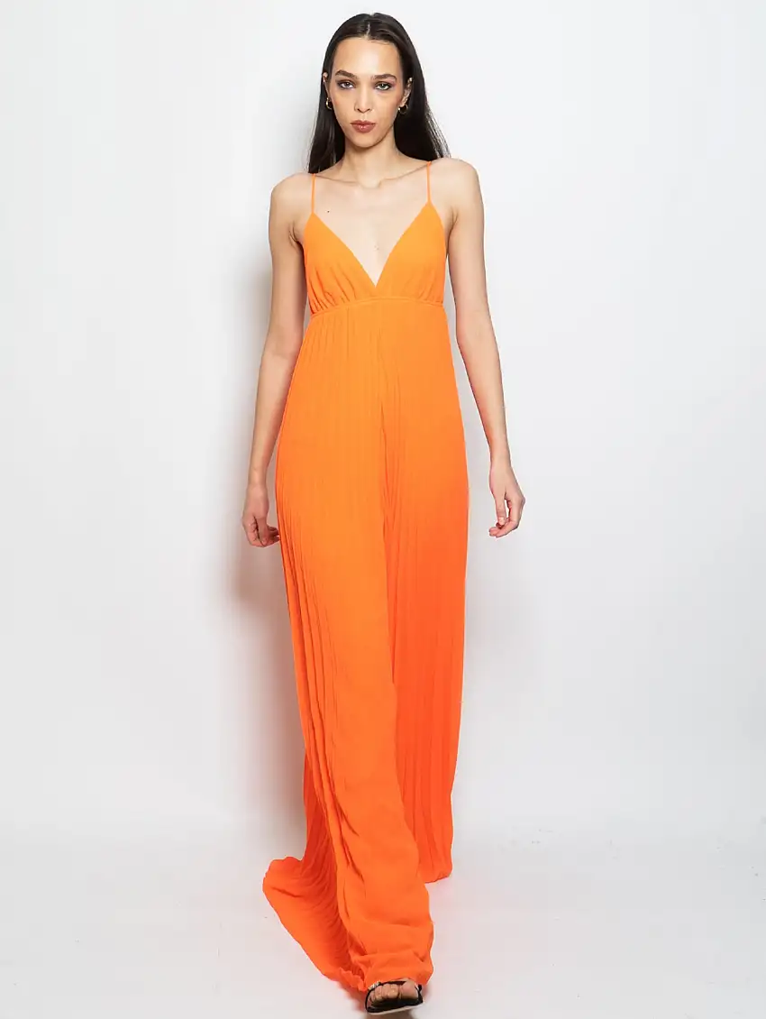 Tuta Plissé con Scollo a V Arancione