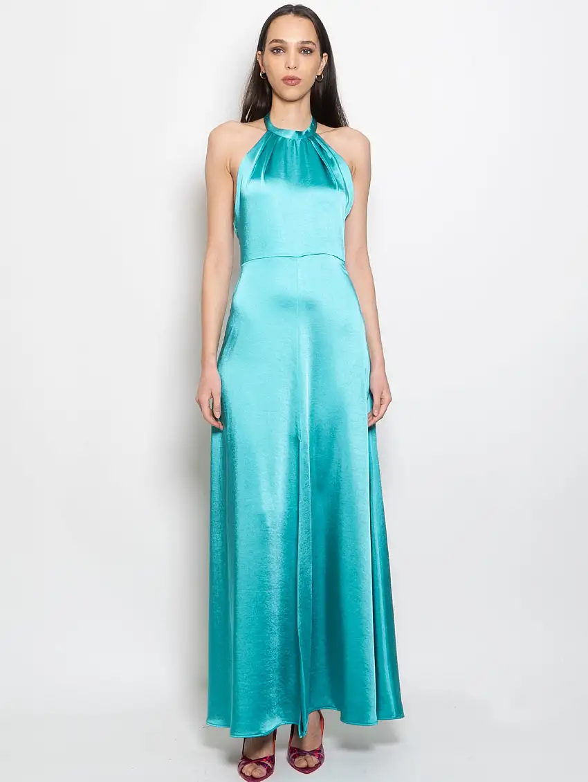 Abito Lungo all'Americana in Raso Verde