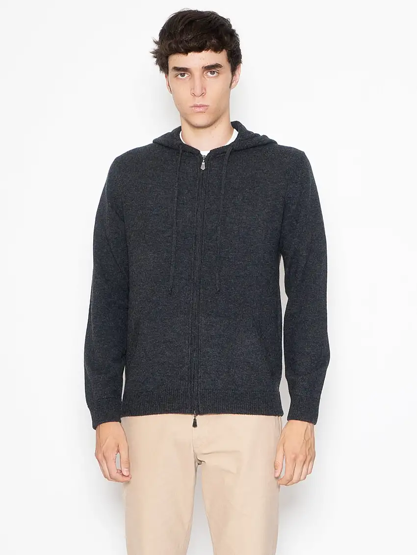 Maglia con Cappuccio e Zip Onice