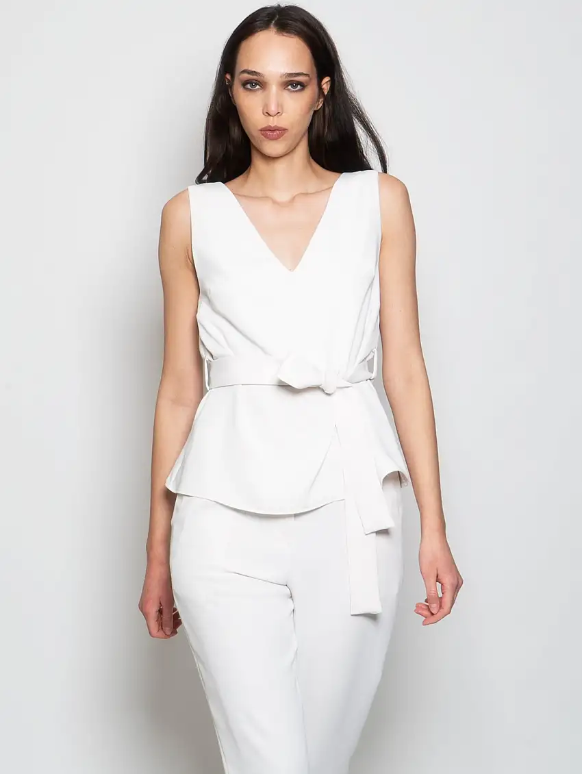 Top Senza Maniche con Cintura Panna