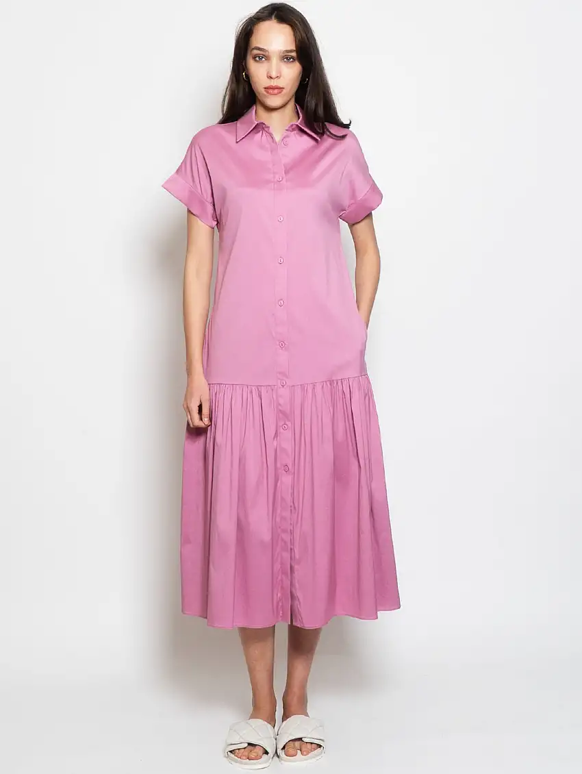 Abito Lungo Chemisier con Balza Orchidea