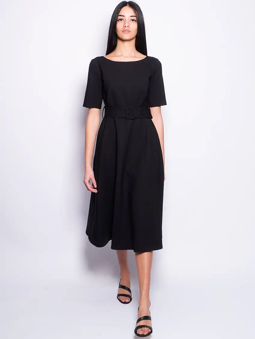 Abito in Fresco Lana con Cintura Nero