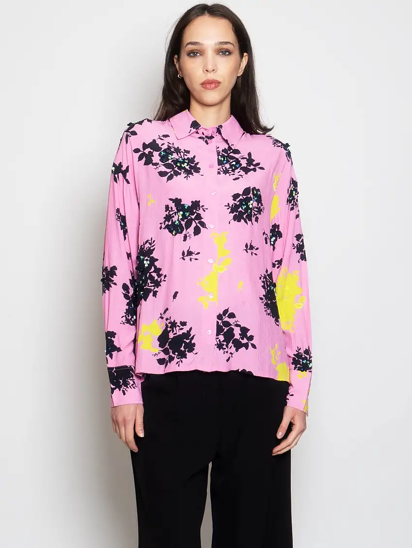 Camicia con Stampa e Paillettes Rosa