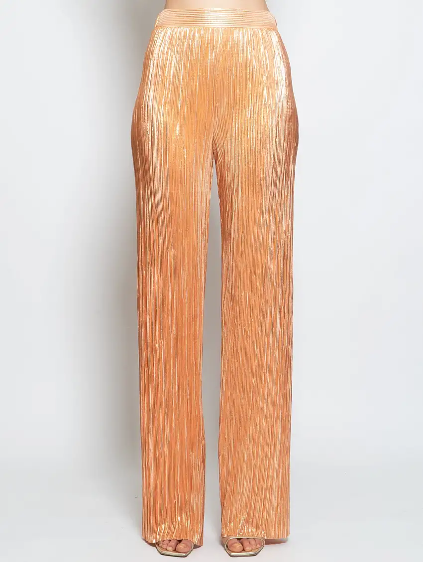 Pantaloni Ampi in Plissé Pesca