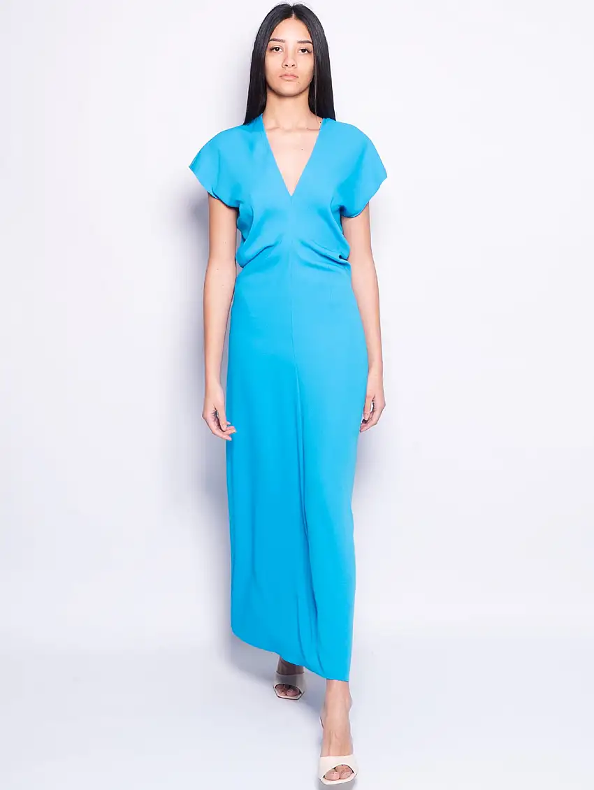 Abito Lungo con Scollo a V Turchese