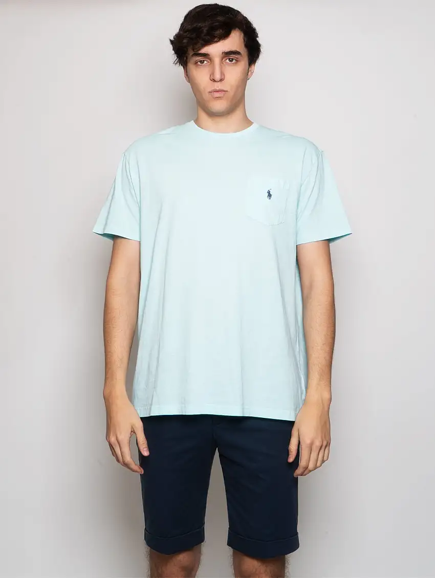 T-shirt in Cotone e Lino con Taschino Acqua