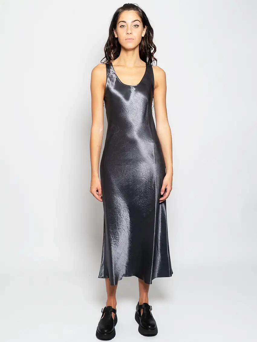 Abito Lungo in Raso Acetato Grigio