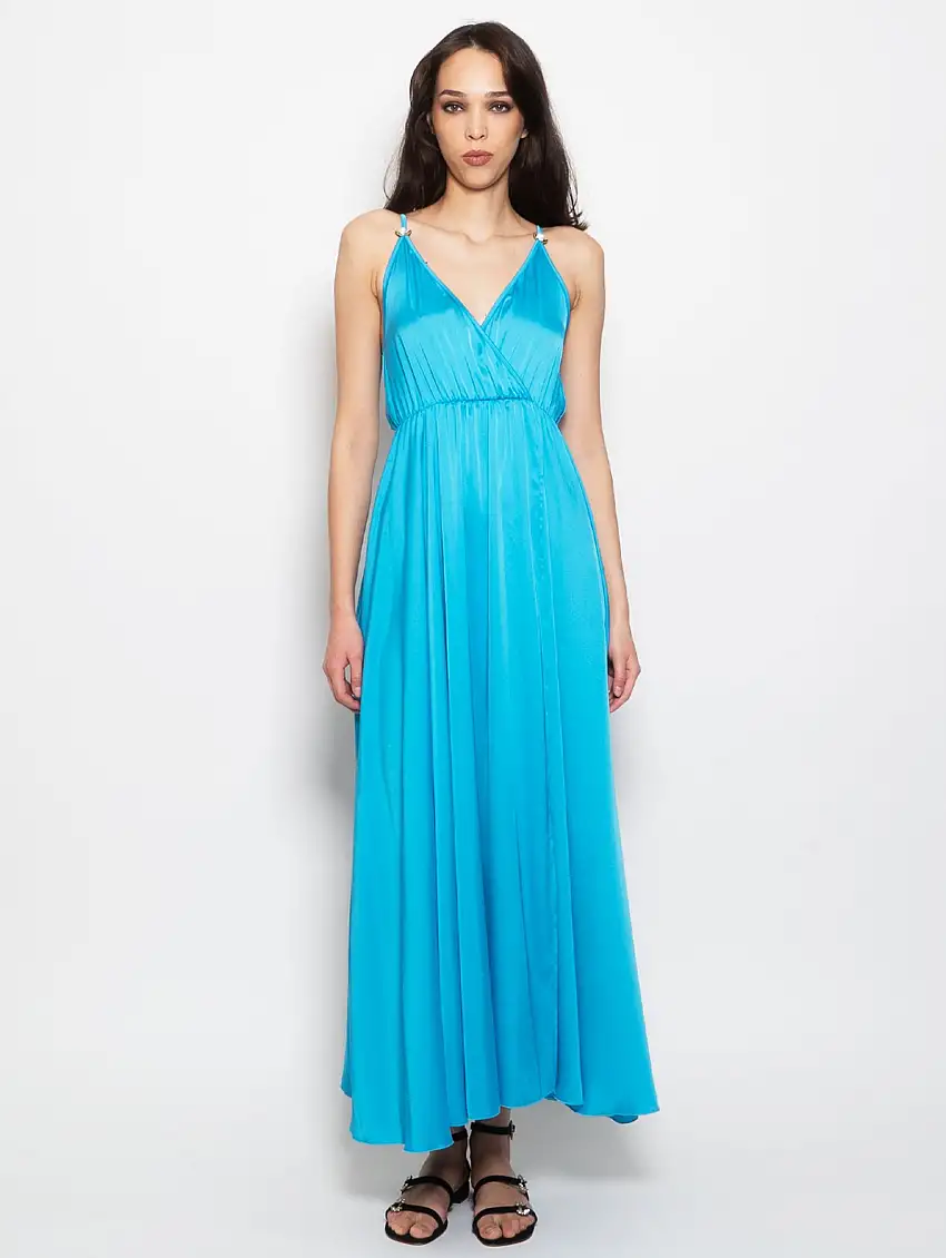 Abito Lungo in Raso Fluido Blu