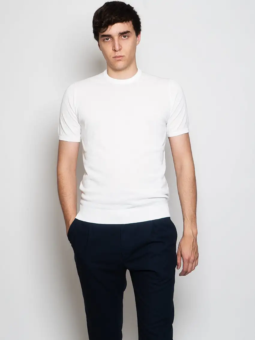 T-shirt in Cotone Crepe Maniche Corte Latte