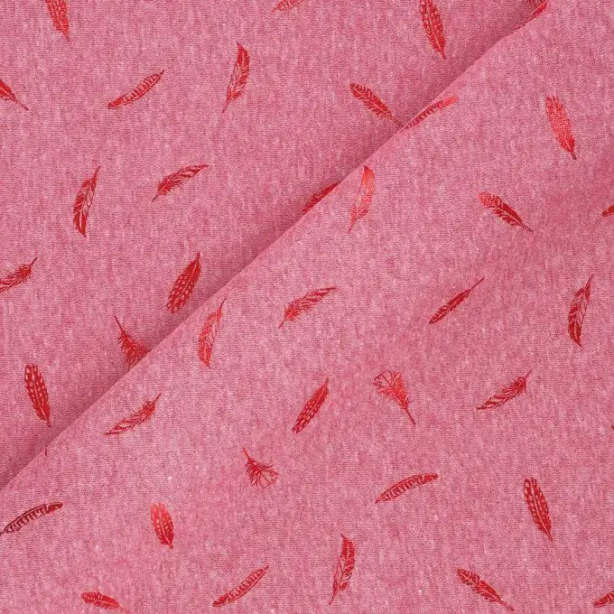Tessuto felpato sweat foil piume rosa