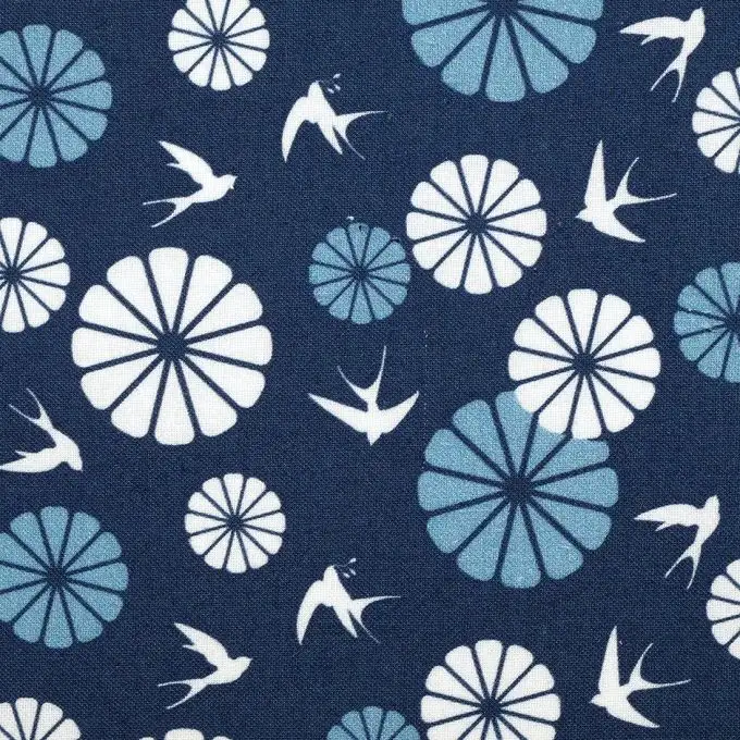 Tessuto cotone blu scuro uccelli