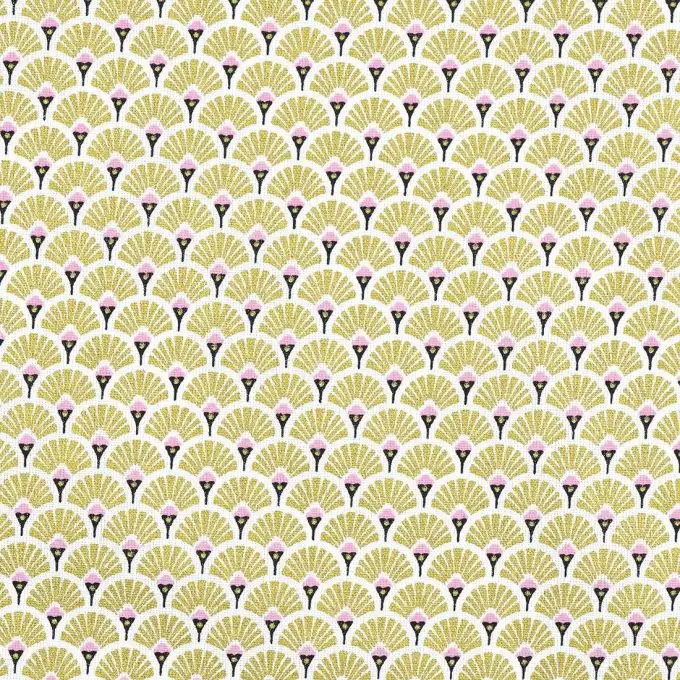 Tessuto cotone ventagli oro