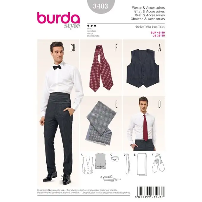 Modello burda 3403 gilet e accessori