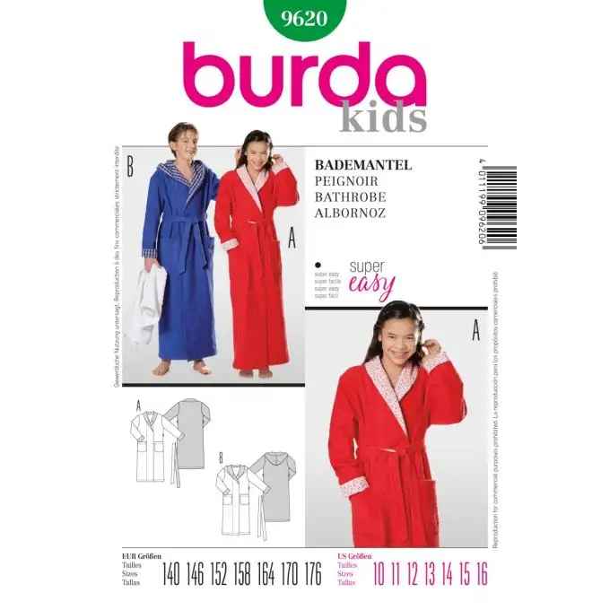 Modello burda 9620 accappatoio bambini
