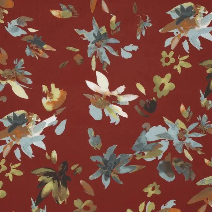 Tessuto neoprene fiori sfondo bordeaux