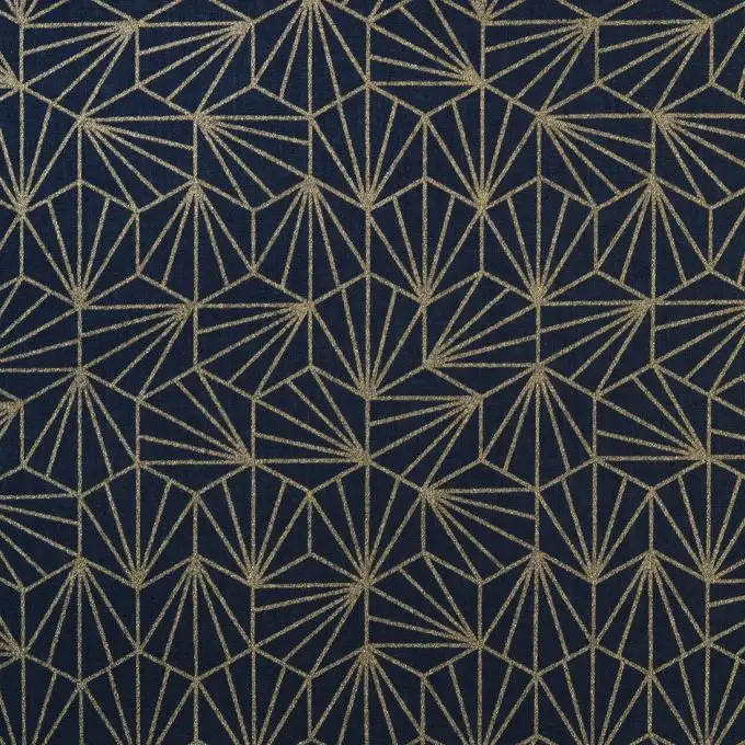 Tessuto cotone origami blu navy e dorato