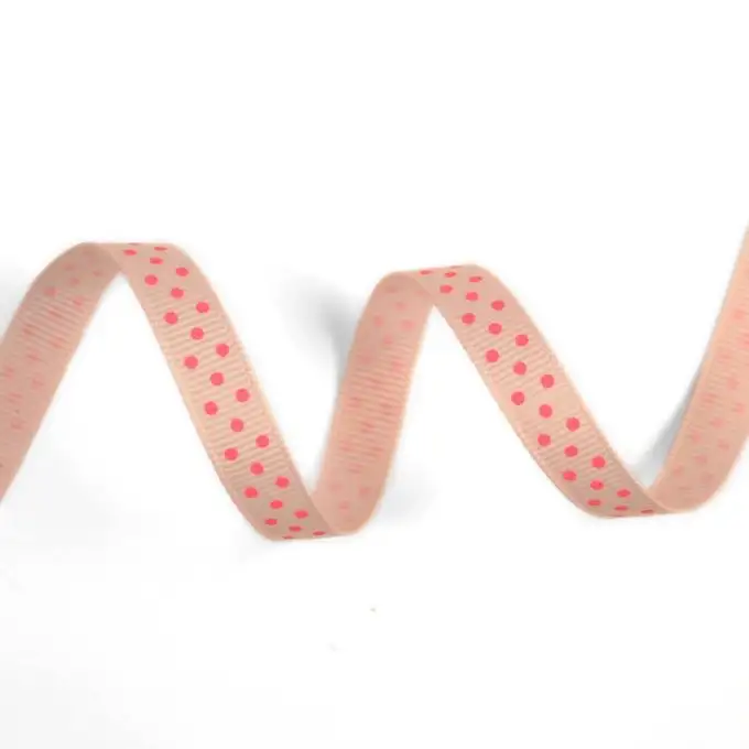 Nastro gros grain rosa chiaro con pois rosa