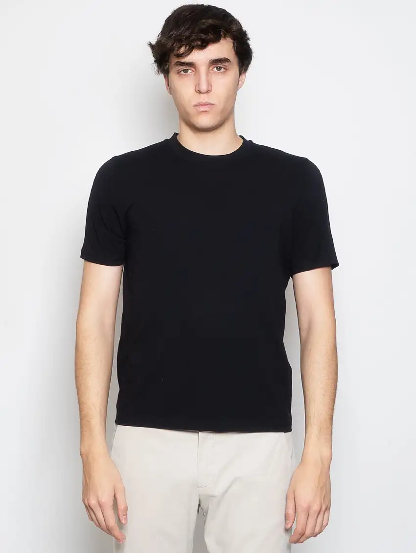 T-shirt in Jersey di Cotone Stretch Nero