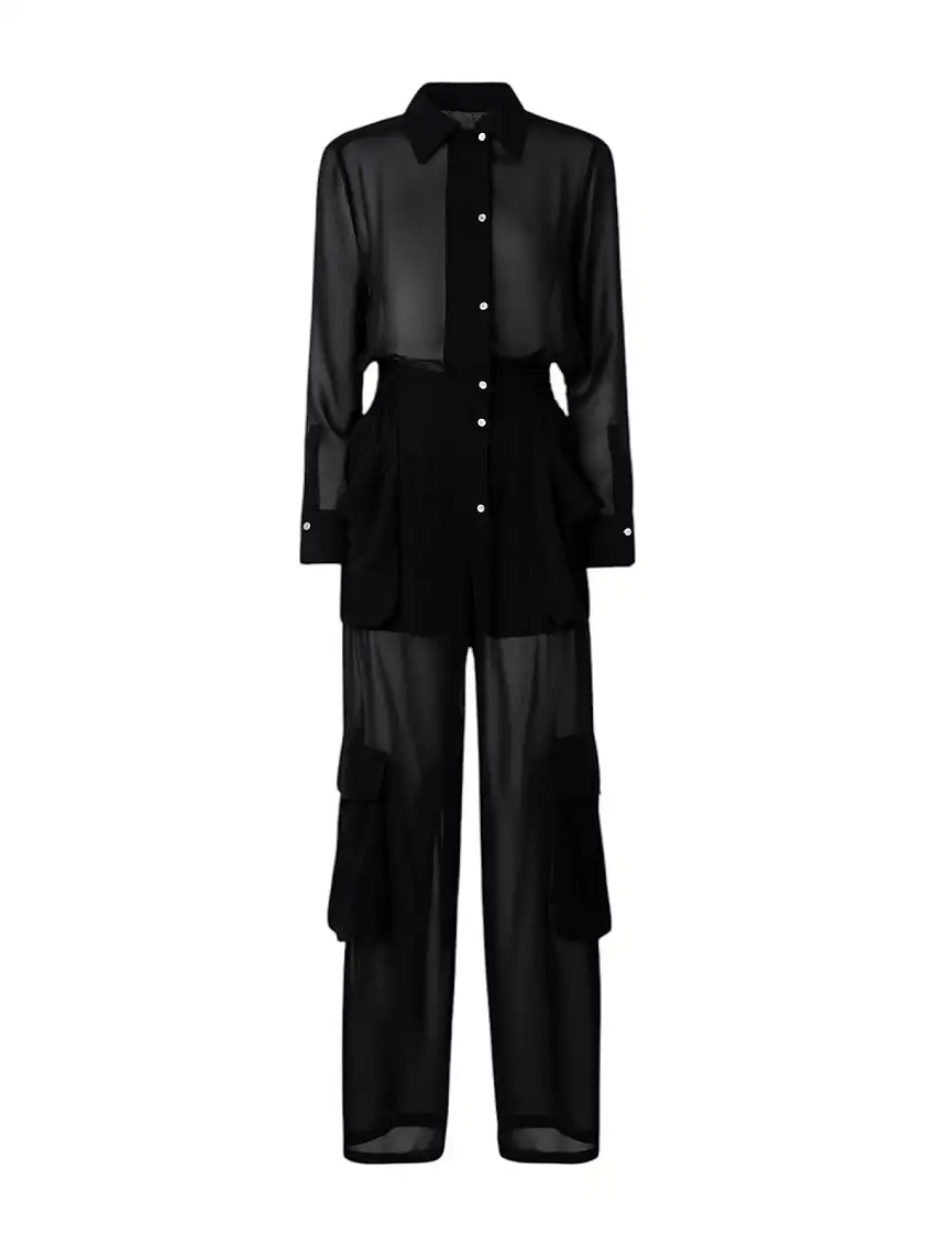 PINKO Women's Tracksuit TALENTO GEORGETTE TRACKSUIT 104750-A21F Z99 Black