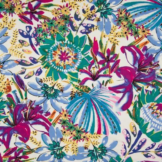 Tessuto jersey viscosa fogliame multicolore