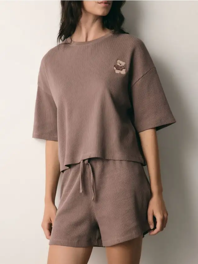 Pigiama waffle due pezzi Colore caffè