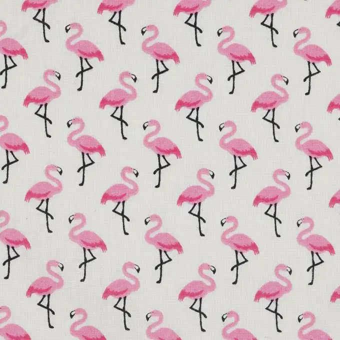 Tessuto cotone rivestito ecru fenicottero rosa