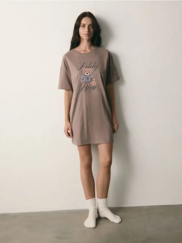 Camicia da notte stampata Colore caffè