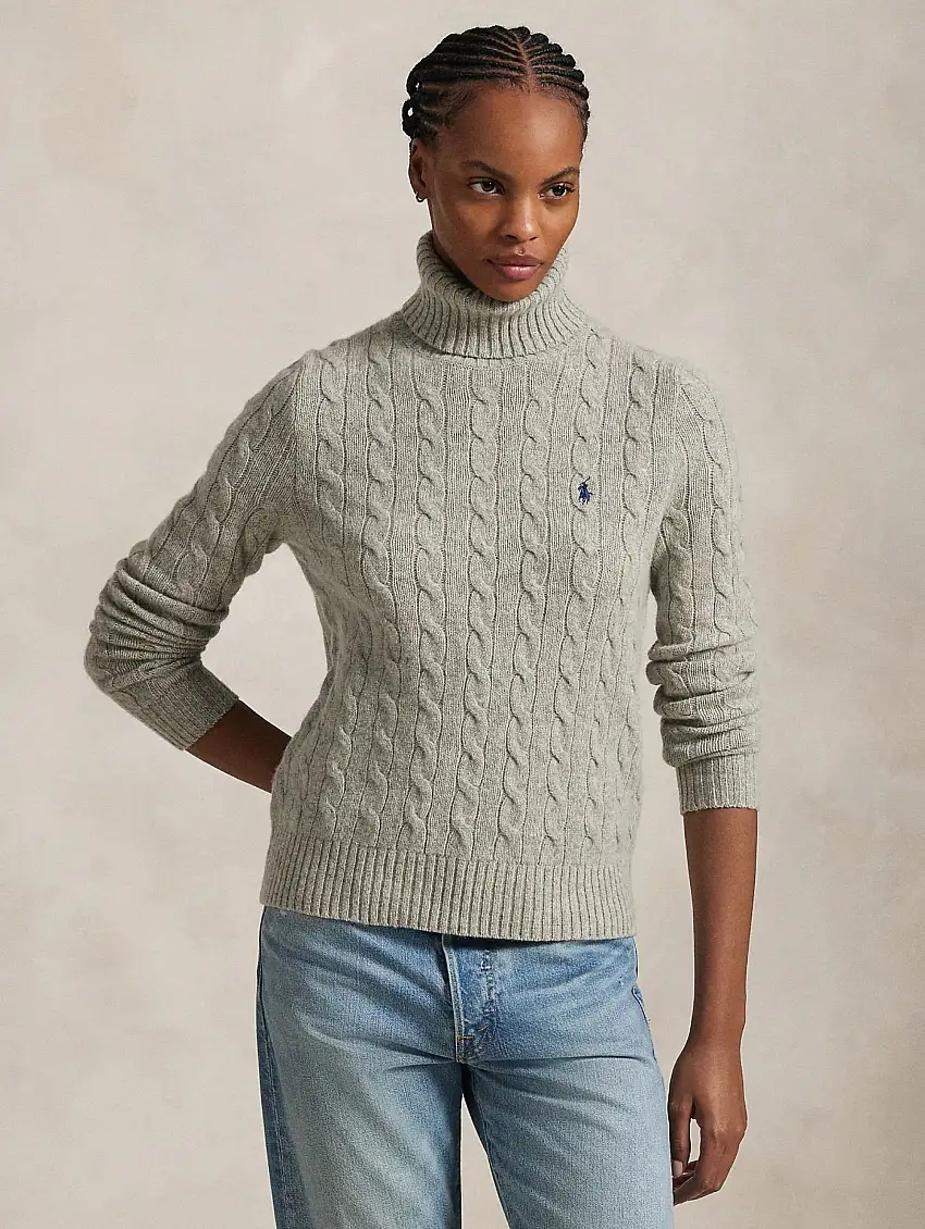 Maglia con Collo Alto a Trecce Grigio